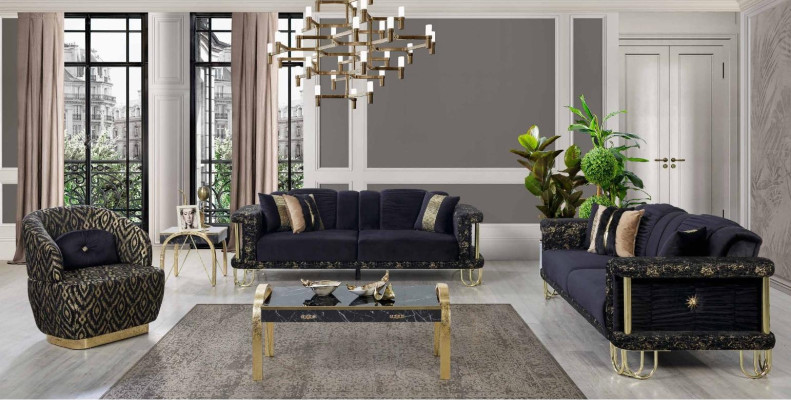 exclusive Living room Upholstery couch set x2 textile sofas 1-seater 3-piece