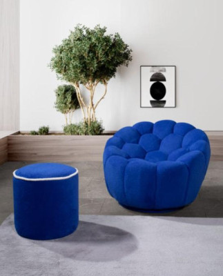 Blue armchair designer living room set 2 pieces exclusive r upholstery stool