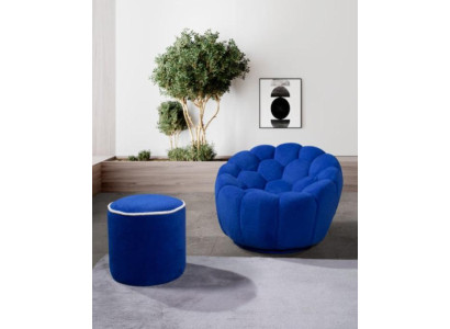 Blue armchair designer living room set 2 pieces exclusive r upholstery stool