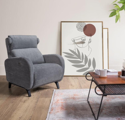 Gray Relax Armchair with Luxury Footrests Living Room Lounge Single Seater