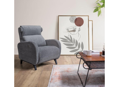 Gray Relax Armchair with Luxury Footrests Living Room Lounge Single Seater