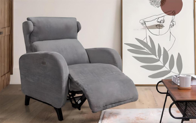 Gray Relax Armchair with Luxury Footrests Living Room Lounge Single Seater