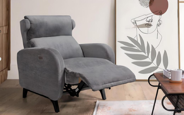 Gray Relax Armchair with Luxury Footrests Living Room Lounge Single Seater