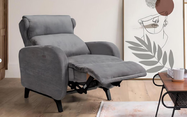 Gray Relax Armchair with Luxury Footrests Living Room Lounge Single Seater