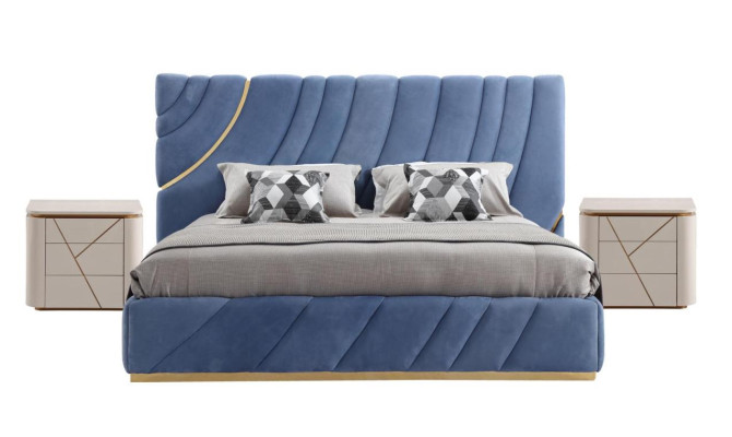 Bedroom set Bed 2x Bedside tables 3pcs. Blue new Modern Complete Luxury Furniture