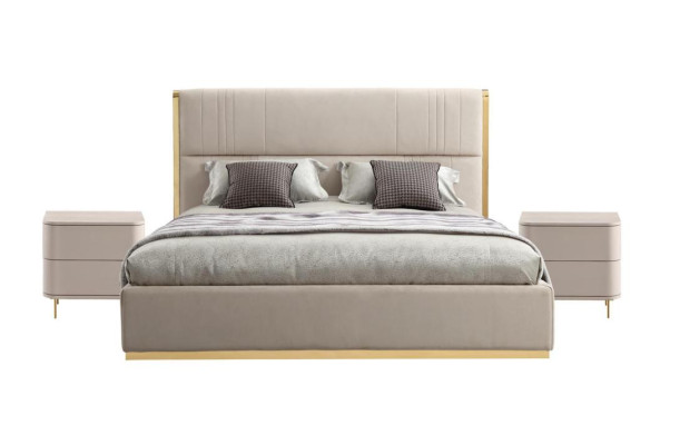 Bedroom Set Bed Gray Metal Fabric Design Luxury 2x Bedside tables 3pcs. new -