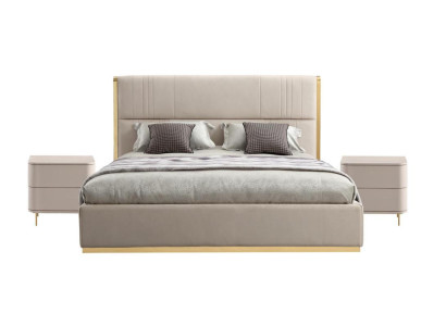 Bedroom Set Bed Gray Metal Fabric Design Luxury 2x Bedside tables 3pcs. new -