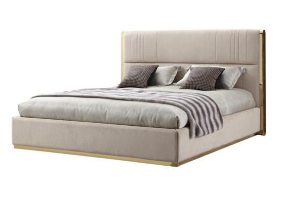 Bedroom Set Bed Gray Metal Fabric Design Luxury 2x Bedside tables 3pcs. new -