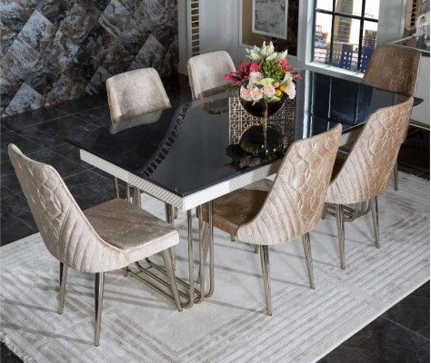 Stylish Dining room Furniture stainless steel Suite Dining table Chest of drawers Mirror