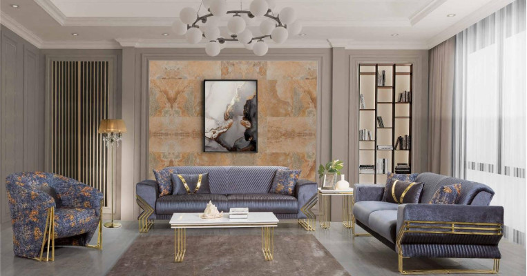 HellBlue's Living room Set Designer 3-Seater Luxurious Armchair Coffee table
