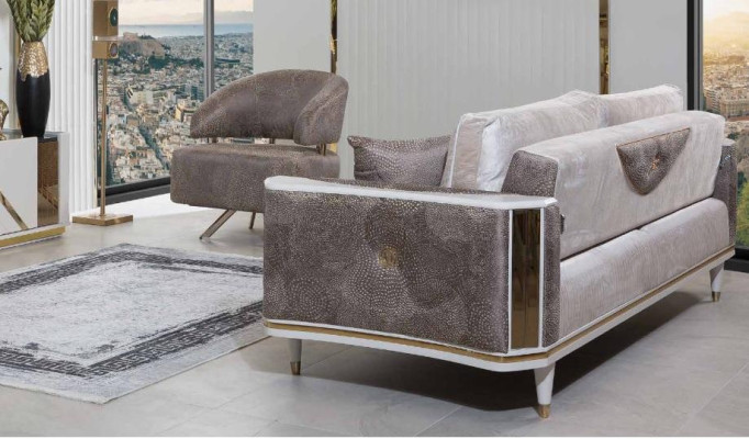 Modern Living room Suite Designer Beige Three Seater Armchair Coffee table