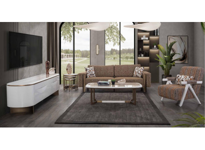 Stylish brown living room sofa set designer 3-seater 1-seater 3-piece
