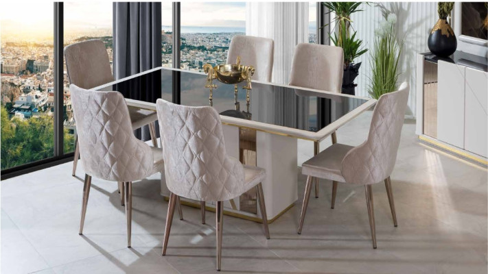 exclusive Dining room Suite Elegant glass table designer upholstered chairs 7 pieces
