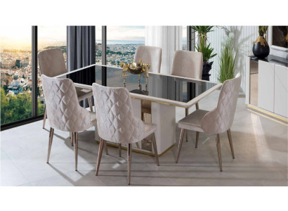 exclusive Dining room Suite Elegant glass table designer upholstered chairs 7 pieces