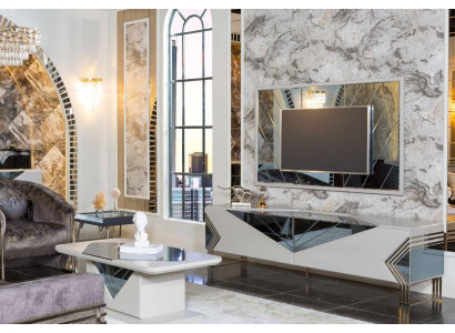 Modern White Wall unit Suite Designer TV Sideboard Luxury TV Frame