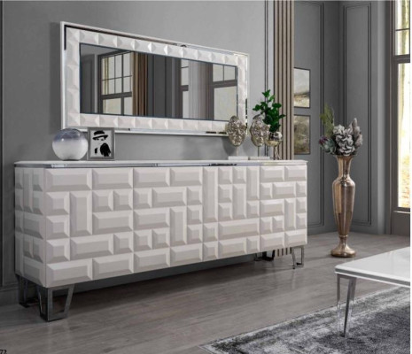 White Luxury Chest of drawers Designer Rectangular Mirror Modern Sideboard