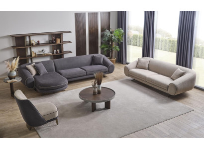 Modern Living room Set Gray Corner sofa L-shape 3-Seater Upholstery Armchair