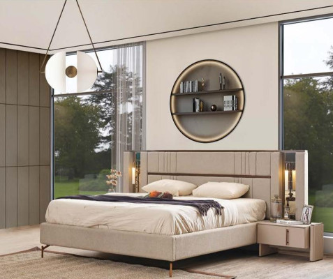 Luxurious Bedroom Beiges Double bed 2x Bedside tables Modern Furniture