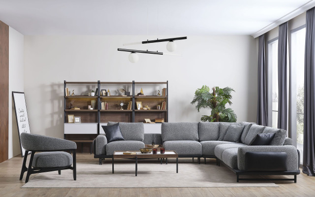 Gray Upholstery Corner sofa Designer Textile Armchair Living room Luxury Suite