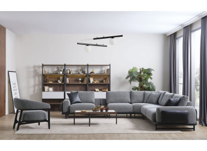Gray Upholstery Corner sofa Designer Textile Armchair Living room Luxury Suite