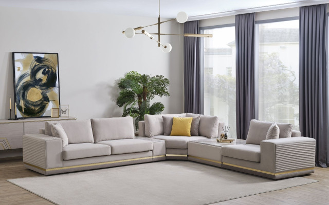 Living room Light Beige Corner sofa L-shape Couch Modern Textile Sofa Furniture