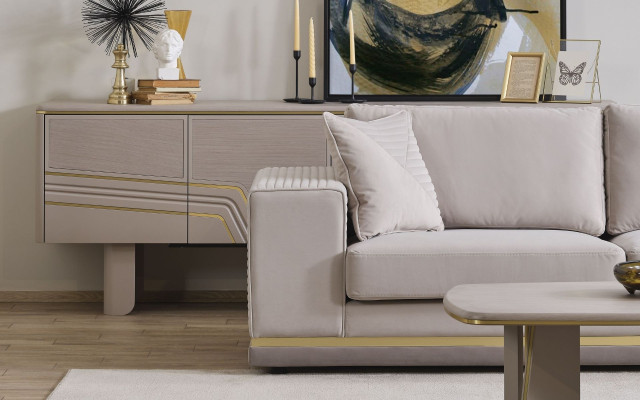 Living room Light Beige Corner sofa L-shape Couch Modern Textile Sofa Furniture
