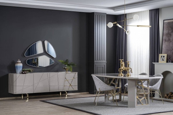 Gray Dining room Furniture Luxurious Dining set Dining table 4x Chairs Sideboard