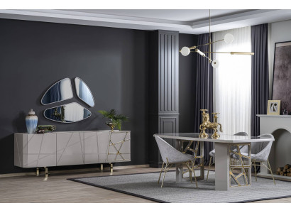 Gray Dining room Furniture Luxurious Dining set Dining table 4x Chairs Sideboard