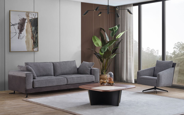 Gray living room upholstered four-seater three-seater textile armchair