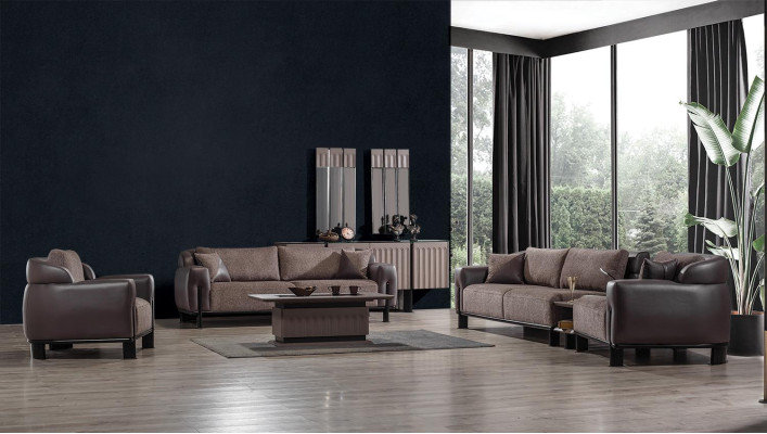Brown Living room Leather Suite 3-Seater Sofa Armchair Coffee table 4-piece