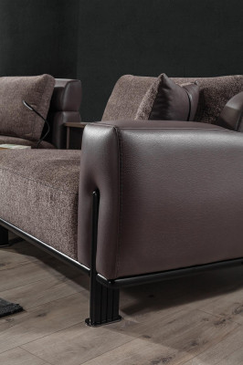 Brown Living room Leather Suite 3-Seater Sofa Armchair Coffee table 4-piece