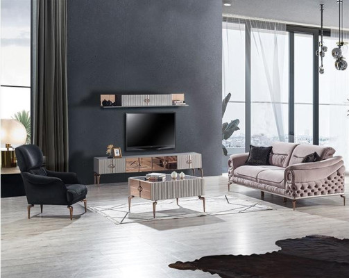 Noble Living room Suite Luxury Upholstery Sofa Designer Armchair TV Lowboard