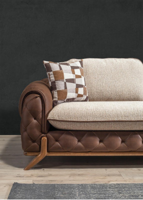 Stylish Brown Leather Living room Suite Designer 3-Seater Armchair 2pcs