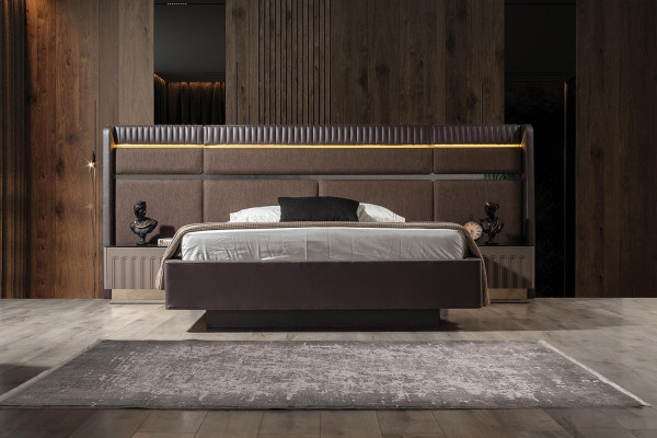 Brown Bedroom Set Modern Double bed Bedside tables 3-piece Suite