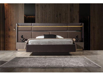 Brown Bedroom Set Modern Double bed Bedside tables 3-piece Suite