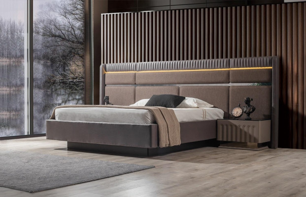 Brown Bedroom Set Modern Double bed Bedside tables 3-piece Suite