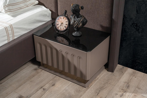 Brown Bedroom Set Modern Double bed Bedside tables 3-piece Suite