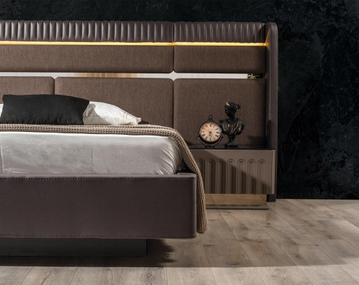 Brown Bedroom Set Modern Double bed Bedside tables 3-piece Suite