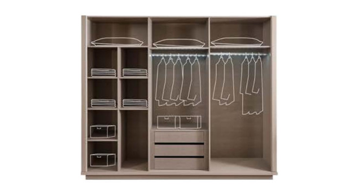 Beige Wardrobe Bedroom Cabinets Glass Doors 6 Door Wardrobe