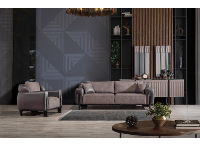 Brown Living room Set Designer Textile Three Seater Upholstery Armchair 2pcs