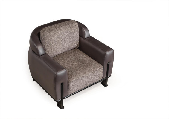 Brown Living room Set Designer Textile Three Seater Upholstery Armchair 2pcs
