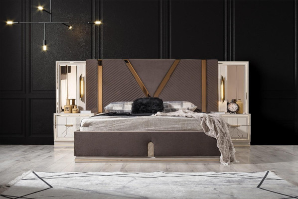 Designer Bedroom Set Luxury Double bed 2x Wood Bedside tables 3pcs new