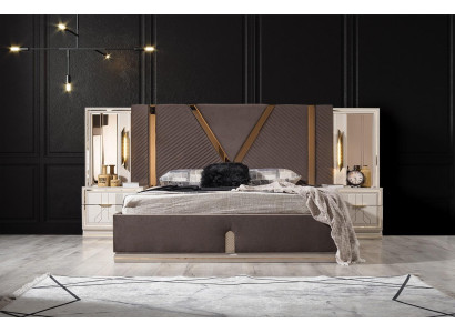 Designer Bedroom Set Luxury Double bed 2x Wood Bedside tables 3pcs new