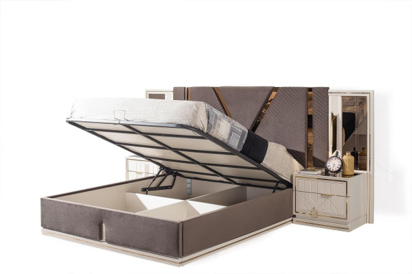 Designer Bedroom Set Luxury Double bed 2x Wood Bedside tables 3pcs new
