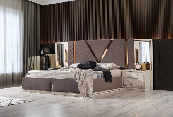 Designer Bedroom Set Luxury Double bed 2x Wood Bedside tables 3pcs new