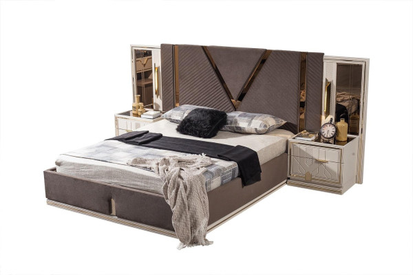Designer Bedroom Set Luxury Double bed 2x Wood Bedside tables 3pcs new