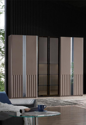 Beige Wardrobe Modern Bedroom Cabinets Stylish Wood Furniture