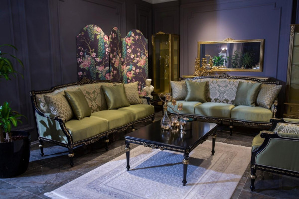 Luxury Three Seater Modern Couch Upholstery Furniture Sofas Fabric Textile Green
