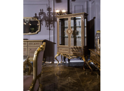 Golden Display Case Baroque Rococo Furniture Wardrobe Glass Cabinet Shelves Showcases