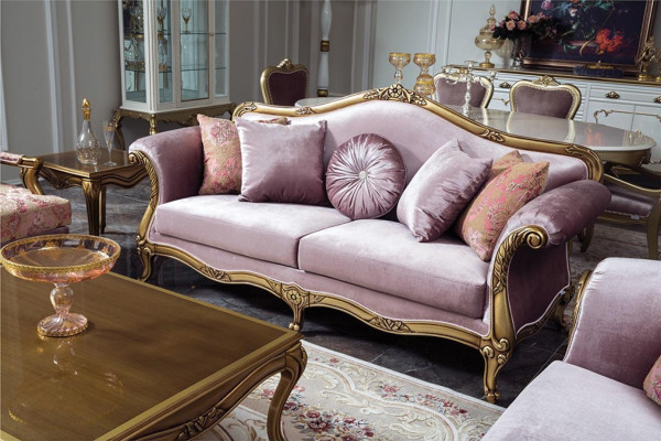 Sofa 3 Seater Purple Textile Sofas Couch Upholstery Luxury classic three seater